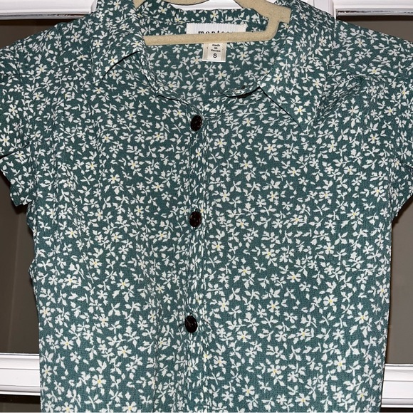 Sold Monteau Green White Floral Button Down Long Dress Sz S - Picture 2 of 5